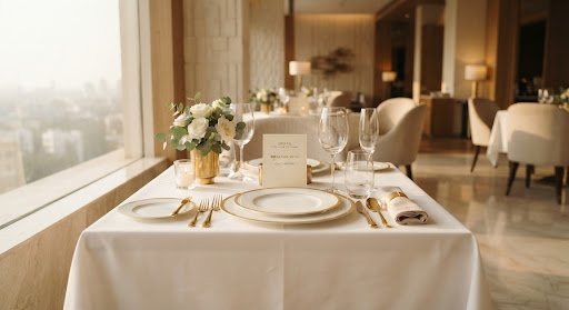 Elegantly set restaurant table at Regency